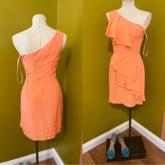 Shoshanna Sadie Silk Coral One Shoulder Dress - Picture 4 of 9